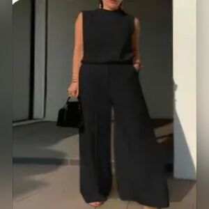 Elegant Black Sleeveless 2 Piece Set